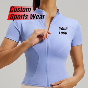 Vêtements de <span class=keywords><strong>sport</strong></span> pour femmes, hauts de yoga, vêtements de <span class=keywords><strong>sport</strong></span>, vêtements d'entraînement, sweat-<span class=keywords><strong>shirt</strong></span> à fermeture éclair, t-shirts de <span class=keywords><strong>sport</strong></span>, logo personnalisé OEM, haute élasticité - Product Image 1