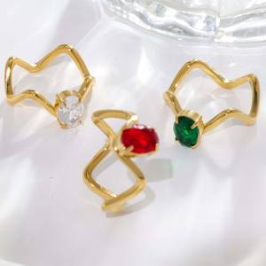 Anillo de Acero Inoxidable Chapado en Oro de 18K con Circonita, Diseño de Onda Multicolor, Banda Abierta, Estilo Lujoso y Ligero para Mujer, Uso Diario - Product Image 1