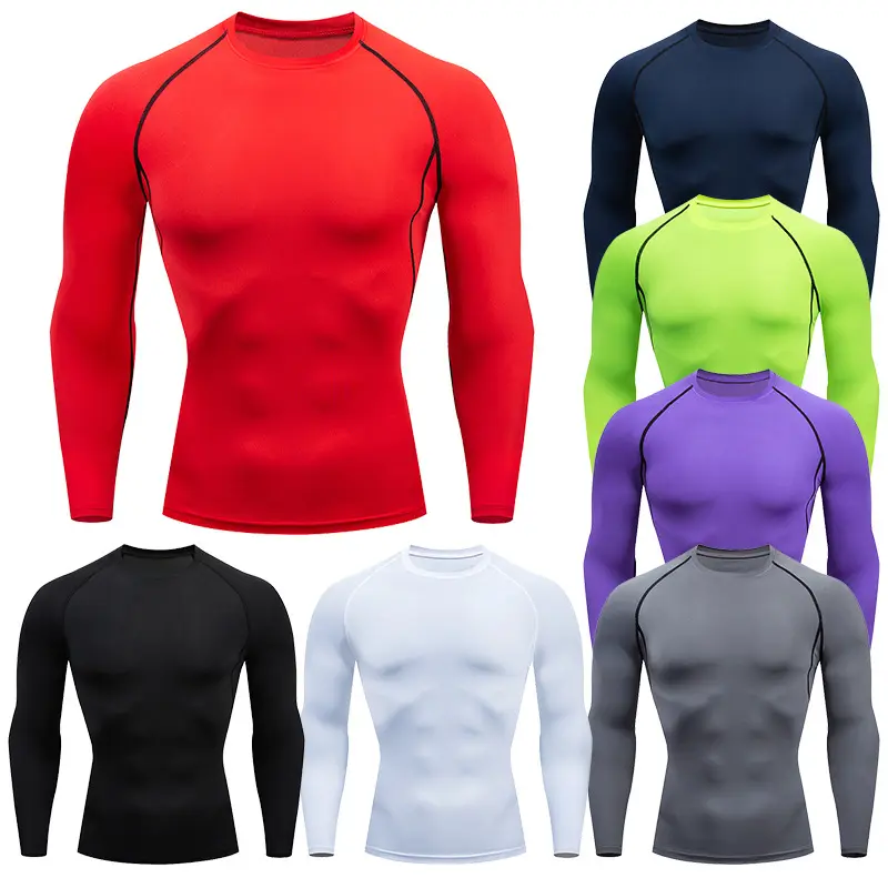 Camiseta de compressão para homens, camiseta esportiva de corrida e manga comprida para treinamento, secagem rápida, academia, top, roupa de compressão