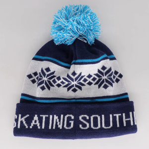Gorro de Invierno Unisex de Punto Acrílico con Diseño de Copo de Nieve en Jacquard, Bordado 3D y Pompones, para Patinaje sobre Hielo - Product Image 4