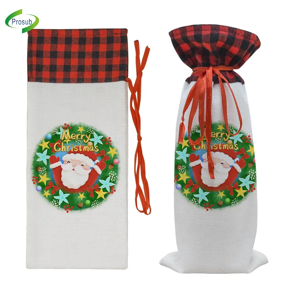 Prosub New Sublimation Blank Wine Bag Custom Logo Print Sublimation Linen Wine Bottle Bags For Christmas Gifts