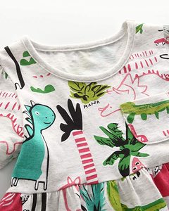 Robe d'été décontractée pour filles, imprimé dinosaure vert, en soie, manches bouffantes, longueur aux genoux, ligne A, pour enfants de 2 mois à 14 ans - Product Image 4