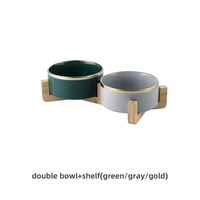 Bol en céramique pour animaux de compagnie NicePets avec support en bois |   Ensemble d'alimentation anti-renversement avec protection du cou surélevée |   Gamelle brillante pour chat et chien