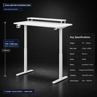 Bureau assis-debout commercial à double moteur, capacité de charge 120 kg, cadre télescopique à pieds ronds, table motorisée blanche pour ordinateur