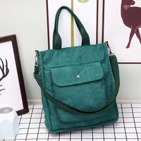 Sac fourre-tout décontracté en velours côtelé pour femme avec motif lettres, grand sac à bandoulière et fermeture éclair pour le shopping