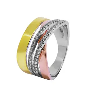 Triple Tones 18k Gold Plated Intertwined Yellow And Rose Wedding Rings 925 Sterling Silver