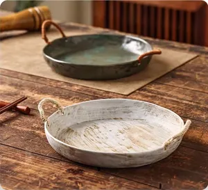 Round handle ceramic plates sets dinnerware tableware stoneware full dinnerware set
