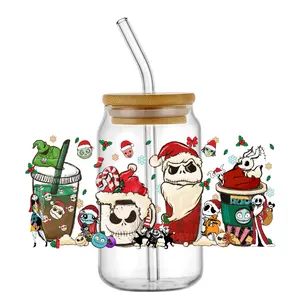 Benutzer definierte Weihnachten UV DTF Cup Wraps 16oz Press fertig Cold Transfer Wasserdichte UVDTF Aufkleber für Brillen