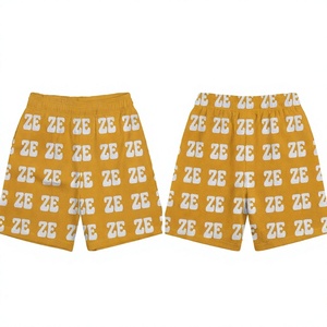 High Quality 160 GSM Polyester Mesh <b>Shorts</b> <b>Yellow</b> Mesh Fabric All Over Print Custom Logo Sublimation Sportswear - Product Image 1
