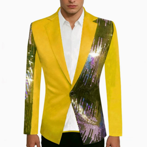 Nouveau Blazer <span class=keywords><strong>Homme</strong></span> 2026 Col V à Paillettes, Simple Boutonnage, Patchwork Respirant, pour Soirée, Cérémonie ou Costume de Scène - Product Image 1