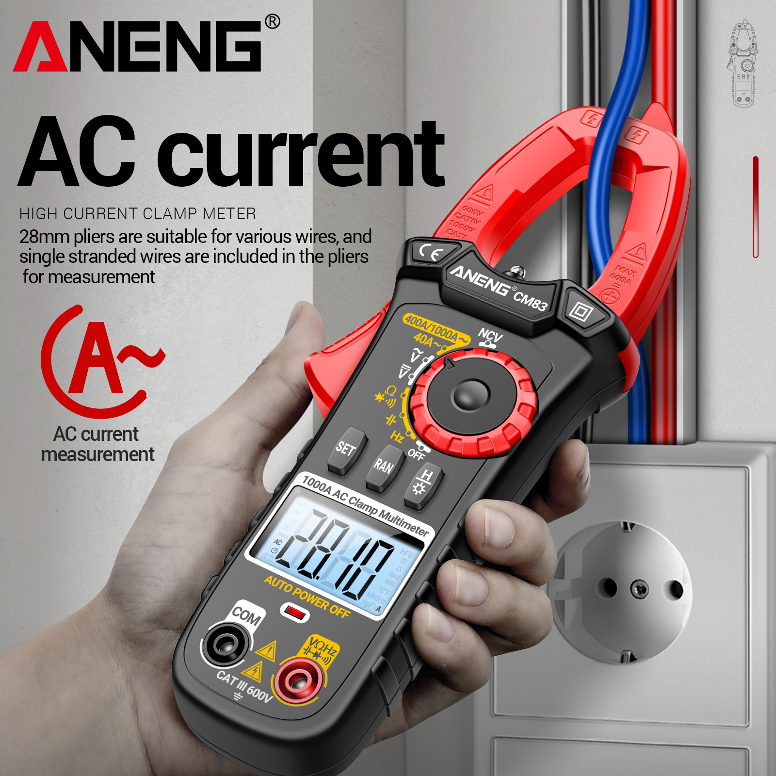 ANENGCM83クランプメーターマルチメーター1000A高電流非接触多