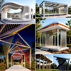 Grand gazebo extérieur en acier inoxydable 304, sculpture de forme irrégulière, structure métallique en acier, couloir, fabricant sur mesure, jardin - Product Image 3