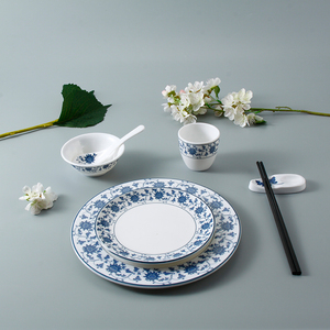 Juego de platos de melamina para cena, vajilla de plástico azul y blanco real China, Kit de tazas de plástico esmaltadas, respetuosas con el medio ambiente, más de 10 - Product Image 2