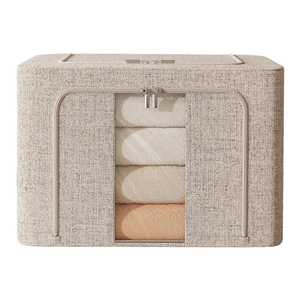 24L 66L 100L Steel Frame Storage Box,Linen Fabric with Clear Window & Carry Handles