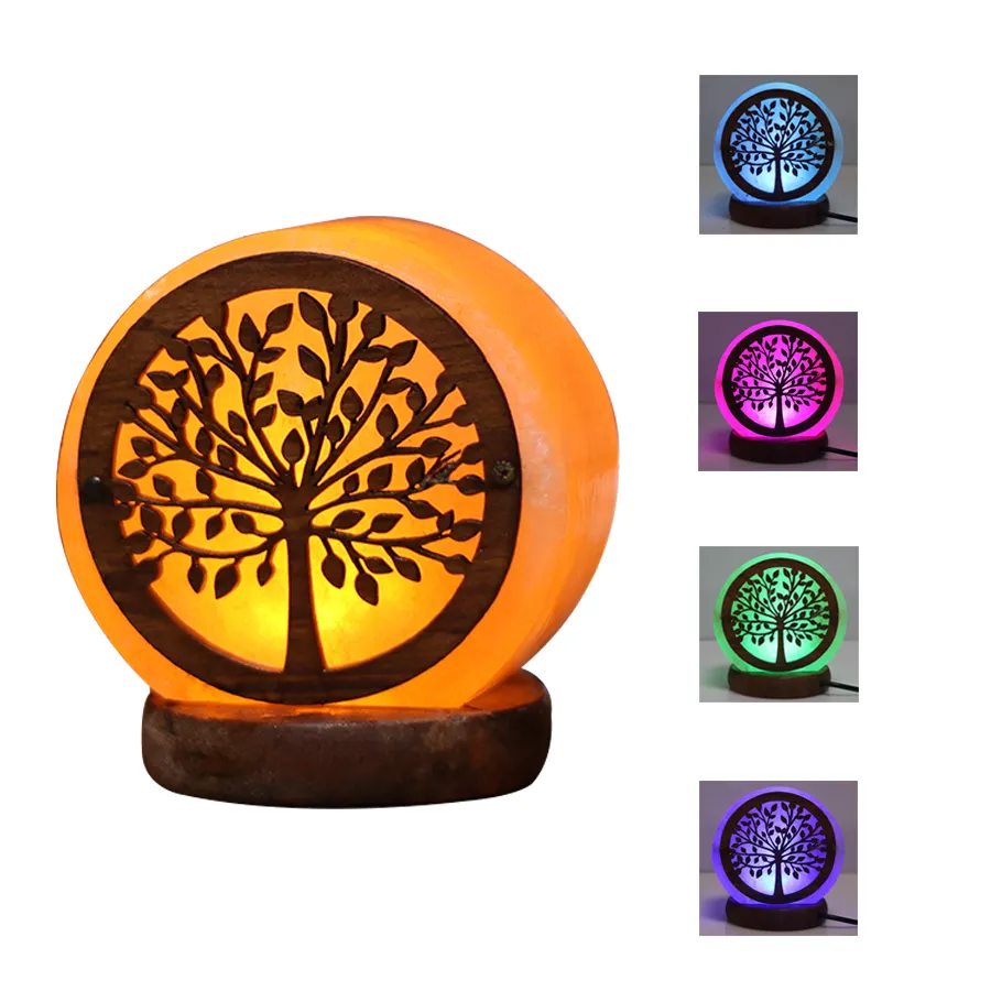 Multi Color Changing Forest Design Metal Basket Himalayan Rock Salt Lamp Tree Of Life With Cable And Led