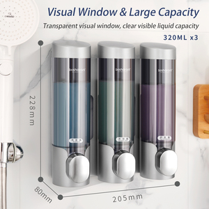 Distributeur de savon à bulles pour les mains, triple distributeur de gel douche, shampoing et revitalisant pour hôtel, manuel, en plastique, mural, distributeur de savon liquide - Product Image 2