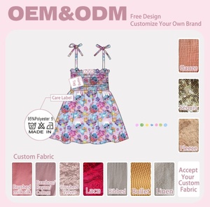 Patrón colorido personalizado Strappy Smocked Vestidos Vestido de verano para niñas pequeñas 0-8T - Product Image 3