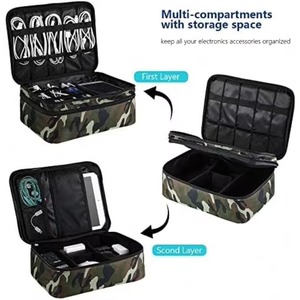 BSCI Factory Large Capacity Cable Storage Bag for <b>Cords</b>, Chargers, Phone, <b>Black</b> with Shoulder Strap - Product Image 6