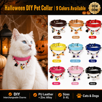 Collier pour animaux de compagnie en cuir PU avec perles colorées et pendentif breloque, collier mignon pour Halloween pour petits chats et chiens, vente en gros