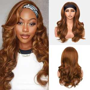 Perruque en promotion pour femmes africaines, longue et bouclée, grandes ondulations, marron et blonde, avec bandeau, 260g, stock usine - Product Image 4