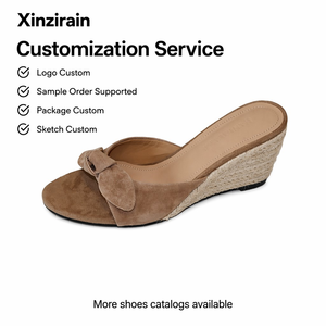 Sandales <span class=keywords><strong>compensées</strong></span> <span class=keywords><strong>à</strong></span> enfiler Xinzirain personnalisées en daim marron <span class=keywords><strong>à</strong></span> nœud papillon et bout ouvert pour femme - Product Image 1
