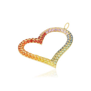 Pendentif cœur en or jaune 18 carats avec pavé de saphirs multicolores, magnifique pendentif cœur orné d'une variété de saphirs ronds taille brillant. - Product Image 4