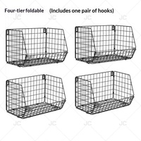Panier de rangement mural pliable minimaliste à double niveau en métal multi-usages pour chambre à coucher, croisé, avec crochets, pour le linge