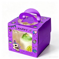Boîte à pâtisserie en carton imprimé pour boulangerie, emballage cadeau de fête, boîte à gâteau d'anniversaire avec fenêtre transparente en PET et poignée portable