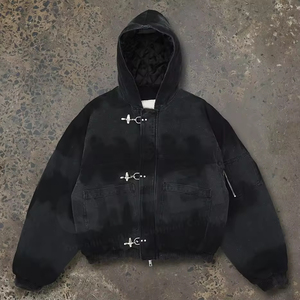 Custom Detroit <strong>Jacket</strong> for Men Duck Canvas Workwear Bomber Hooded Style With Fireman Buckle Clasp <strong>Carpenter</strong> - Product Image 2