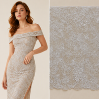 Tissu en tulle brodé de dentelle à mailles, motif floral en corde tressée, broderie de fleurs blanches pour robes de soirée et de mariée pour filles