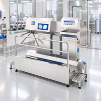 Système d'entrée hygiénique automatique pour salle blanche avec machine de nettoyage des semelles et poste de contrôle du personnel