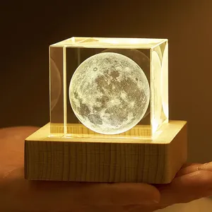 Modern LED 3D <strong>Illuminated</strong> Glass Cube Office Desk Decor 3D <strong>Moon</strong> Globe Earth Globe Bedroom House Decoration Home - Product Image 1