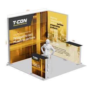 Expositor Modular para Ferias Comerciales con Letrero Superior y Pared Trasera en Forma de L, Diseño Innovador con Gráficos Dorados, Portátil - Product Image 4