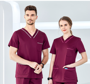 女性用看護ユニフォームセット男性用スクラブセット病院医師用看護ユニフォームトップ & マルチポケット付きパンツ - Product Image 2