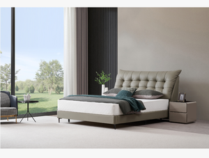 Cloud Button Tufted Leather <b>Bed</b> Midcentury Modern Reclining Extendable Foldable Convertible Platform <b>Frame</b> Home - Product Image 1