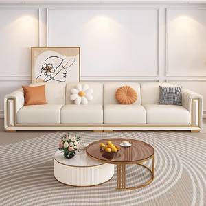 Juego de Sofás Seccionales de Lujo Ligero de Calidad con Patas Doradas, Sofá Moderno Capitonado en Crema de 1, 2 y 3 Plazas en Piel Blanca para Sala de Estar - Product Image 4