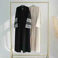 Abaya ouverte en lin brodé Ramadan 2026 pour femmes, robe musulmane, vêtements islamiques
