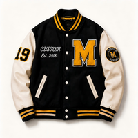 Blouson universitaire personnalisé coupe ample en laine épaisse avec manches en cuir, blocs de couleur, bordures côtelées et broderie, style Letterman, OEM