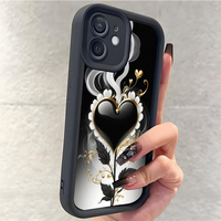 Coque de téléphone portable antichoc en TPU avec motif floral noir et cœur, style objectif d'appareil photo, pour iPhone 12 13 14 15 16 17 18 Pro Max