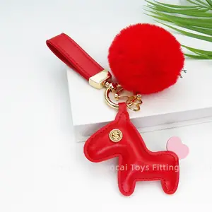 Porte-clés en cuir PU, pompon de fourrure, tendance, pour voiture, accessoire cadeau,