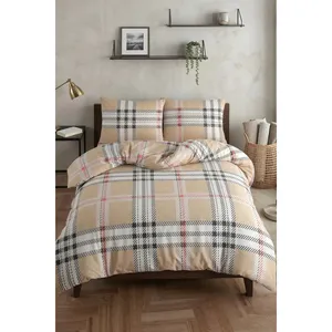 Ensemble de housse de couette double en coton à carreaux beige Karden Flower 200x220 cm - Product Image 2
