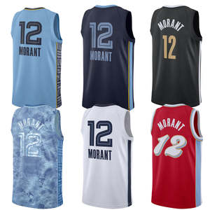 Jersey basket pria Memphis #12 Ja Morant-kemeja bordir edisi kota pakaian olahraga dengan logo - Product Image 1