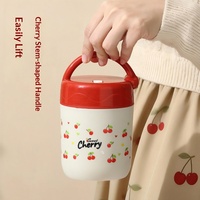Boîte à lunch isotherme en acier inoxydable 316 à motif cerise, tasses à petit-déjeuner/avoine, cuillère pliable, pour étudiants et employés de bureau