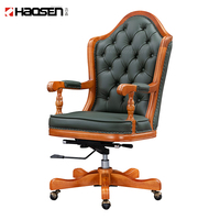 Chaise de bureau exécutive classique de luxe à dossier haut, pivotante, en cuir, avec accoudoirs en bois, chaise antique pour bureau