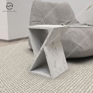 Table d'appoint en marbre blanc au design moderne et luxueux Ovale haute brillance pour chambre à coucher et salon - Product Image 5