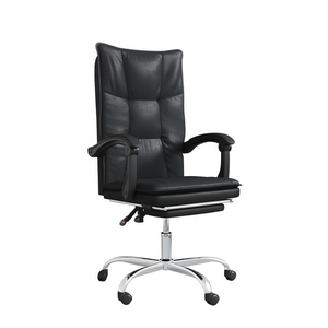 Fauteuil de bureau inclinable en cuir PU noir avec base chromée, siège pivotant de direction - Product Image 1