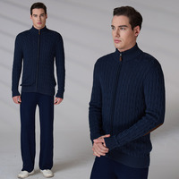 Logo personnalisé OEM ODM, vêtements en tricot haut de gamme, cardigan pour homme, hiver, décontracté, manches longues, fermeture éclair sur le devant, cachemire, pulls pour homme