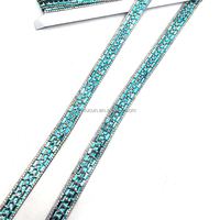 Applique thermocollante personnalisée en pierre de résine bleu turquoise, ornée de strass et de perles, pour la danse de carnaval