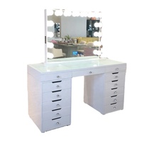 Coiffeuse moderne de luxe en bois blanc avec miroir éclairé et panneau décoratif pour chambre à coucher
