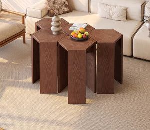 Tabouret de maison en bois hexagonal pliable, design moderne, empilable, pour salon et chambre, pouf de salle à manger - Product Image 1